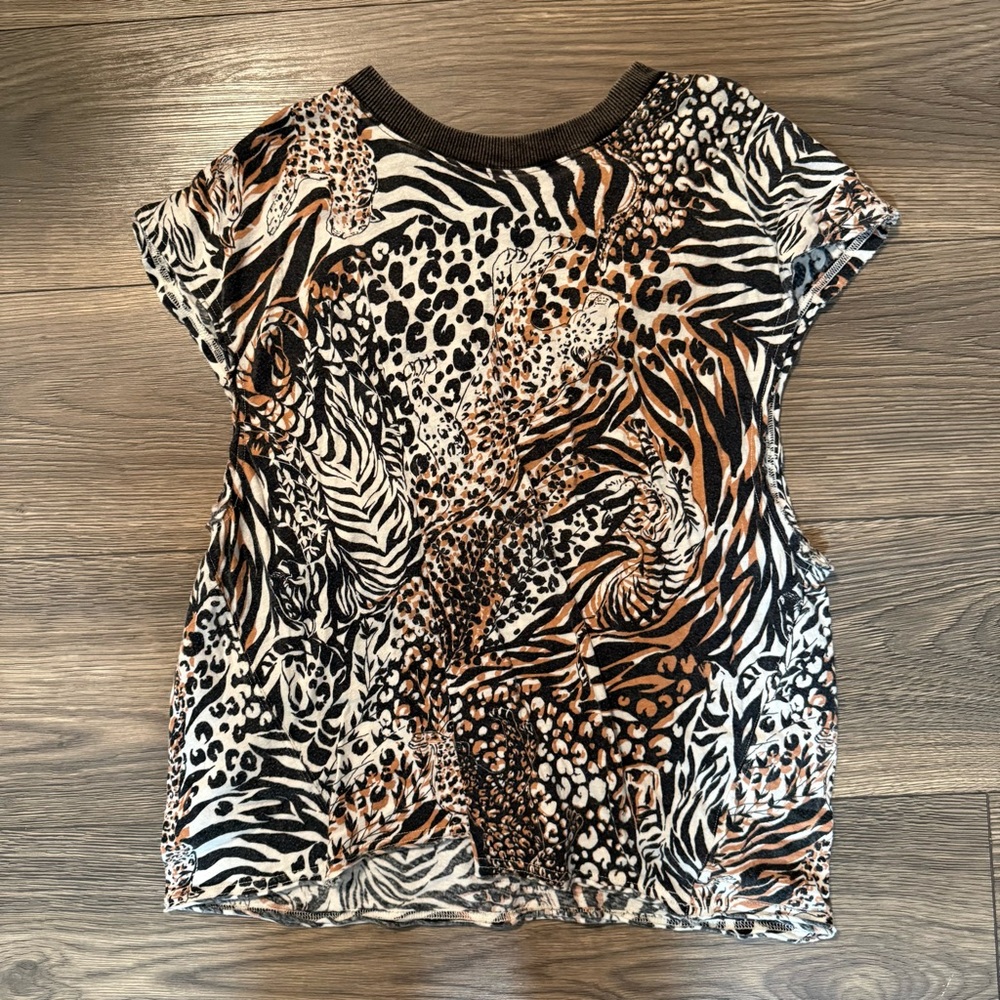 Free People Animal Print Tank Top - Black, White, Brown